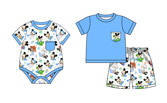 2.8 custom each style moq 5eta 4-6week Sibling Sister mickey baby girls short sleeve shorts sets and romper match design