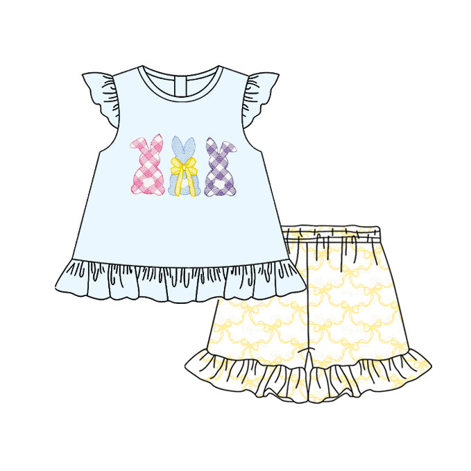 1.11 custom each style moq 5eta 4-6week Sibling Sister easter baby girls short sleeve shorts sets 1 and sets 2 and sets 4 match design