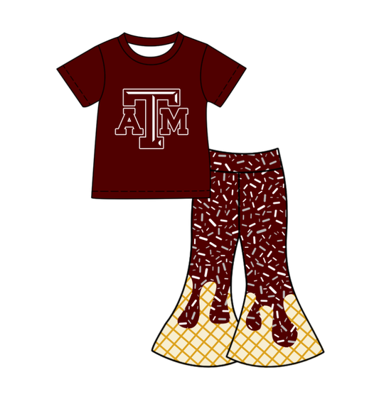 Custom moq 5 mix size milk silk summer teams baby girls clothes dark red short sleeve pants sets-25.11.25