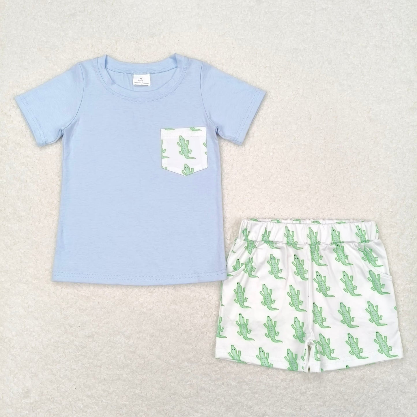 Baby Girls cartoon crocodile prints blue Sibling Rompers Clothes Sets