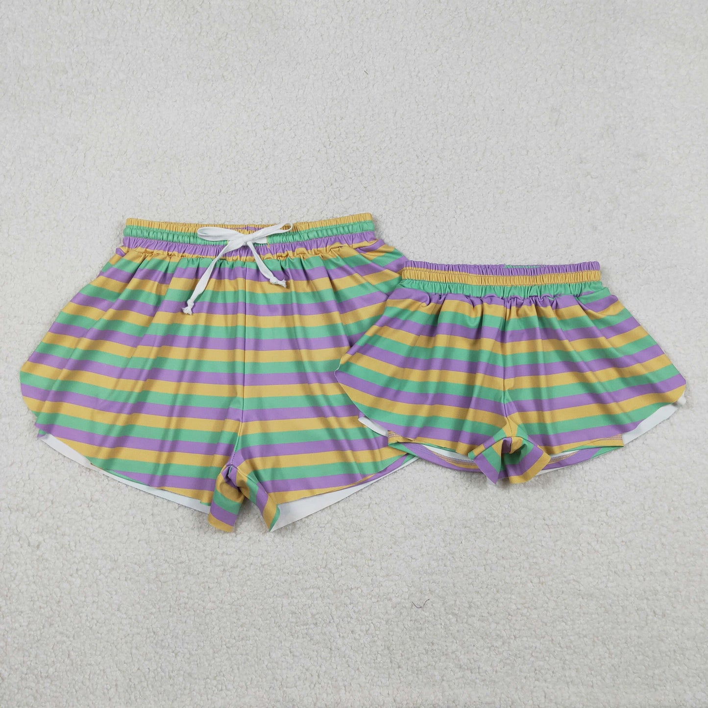 RTS NO MOQ Sibling baby girl clothes and Adult clothes mardi gras yoga kids shorts and adult shorts