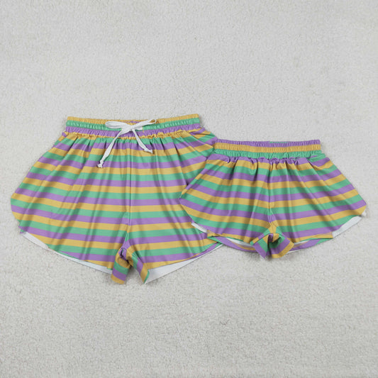 RTS NO MOQ Sibling baby girl clothes and Adult clothes mardi gras yoga kids shorts and adult shorts