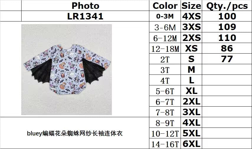 RTS NO MOQ ETA 5/7days LR1341 bluey bat flower spider web long-sleeved jumpsuit