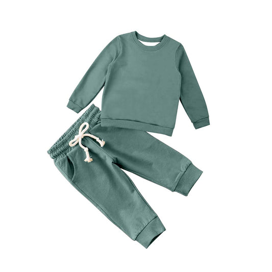 custom moq 3 cotton fabric eta 7-8weeks Green long-sleeved trousers suit