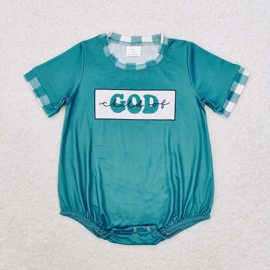 RTS no moq SR1942 child of god green short-sleeved jumpsuit