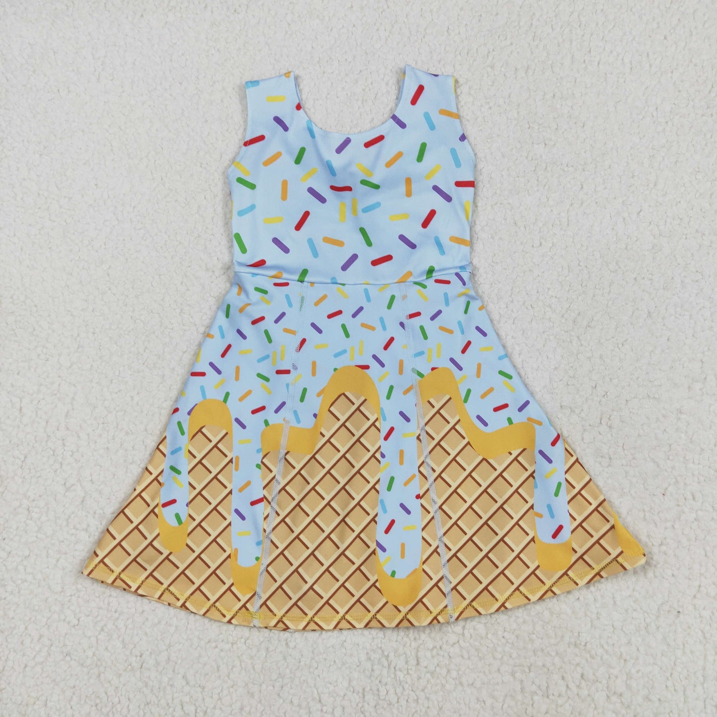 RTS no moq GSD2415 Waffle ice cream orange color matching light blue yoga sleeveless dress