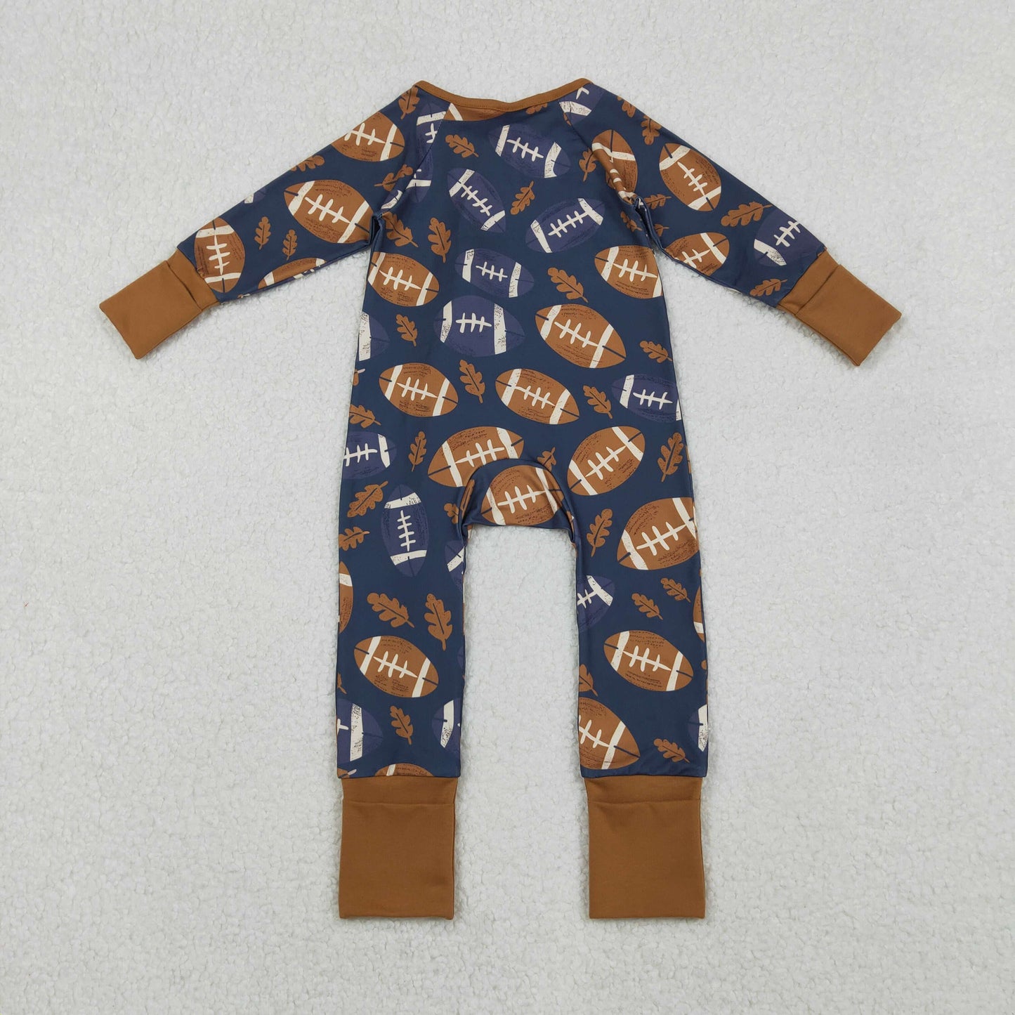 RTS NO MOQ（In Stock) LR2543 Rugby leaf brown and blue zippered long-sleeved bodysuit
