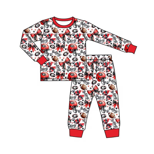 Custom moq 3 eat about 6/8weeks moq 5 eta 5/6weeks baby boys clothes G bow rugby red long sleeve pants pajamas outfits