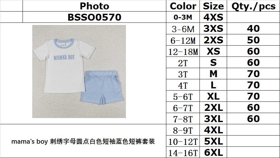BSSO0570 mama's boy embroidered letter polka dot white short-sleeved blue shorts suit