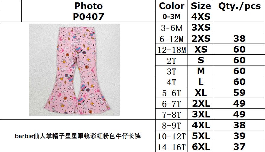 RTS NO MOQ ETA 5/7days Arrived P0407 barbie cactus hat star glasses rainbow pink denim trousers