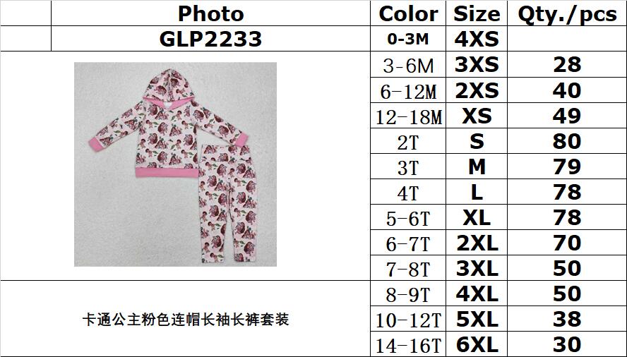 RTS NO MOQ ETA 5/7days Arrived GLP2233 cartoon princess pink hooded long-sleeved trousers set