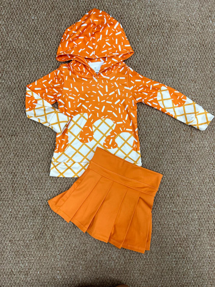 RTS NO MOQ Baby Girls Orange Hoodie Top with Yoga Skort Team Sets Comfortable Breathable Baby Outfit for Girls