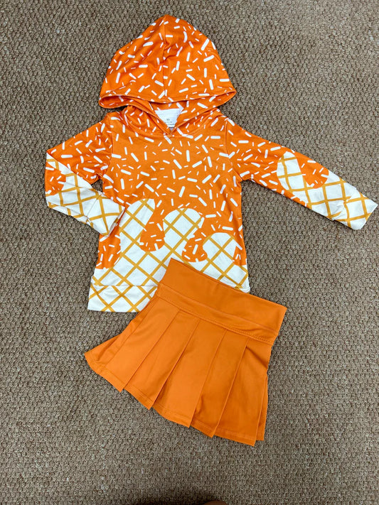 RTS NO MOQ Baby Girls Orange Hoodie Top with Yoga Skort Team Sets Comfortable Breathable Baby Outfit for Girls