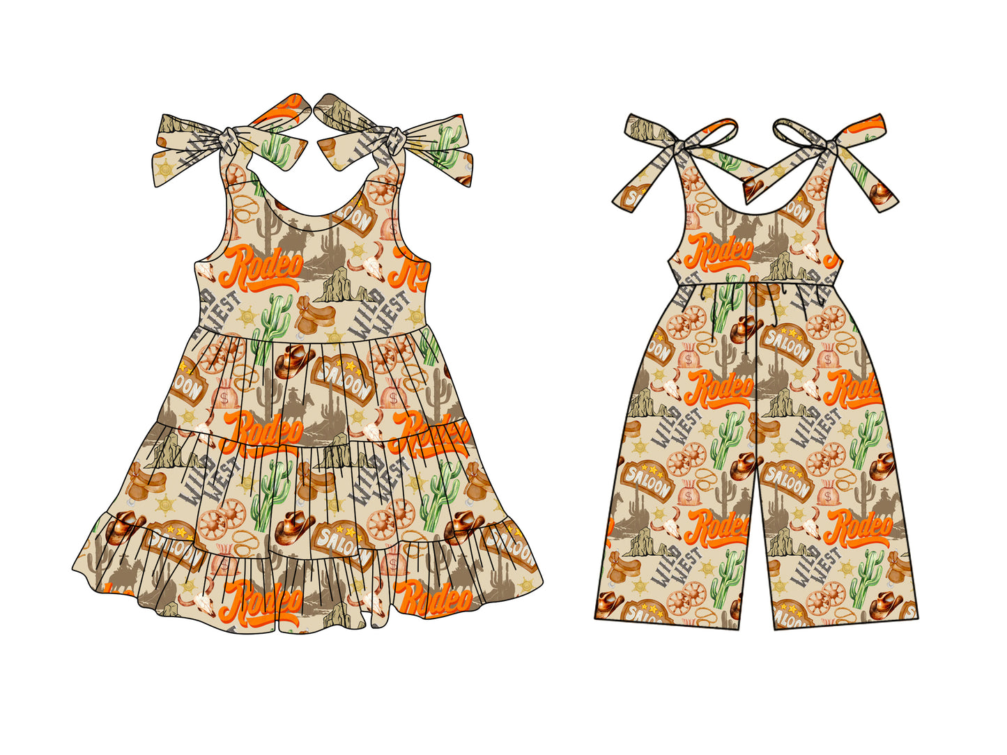 3.17 custom each style moq 5eta 4-6week Sibling Sister RODEO baby girl short sleeve dresses and jumpsuit match design