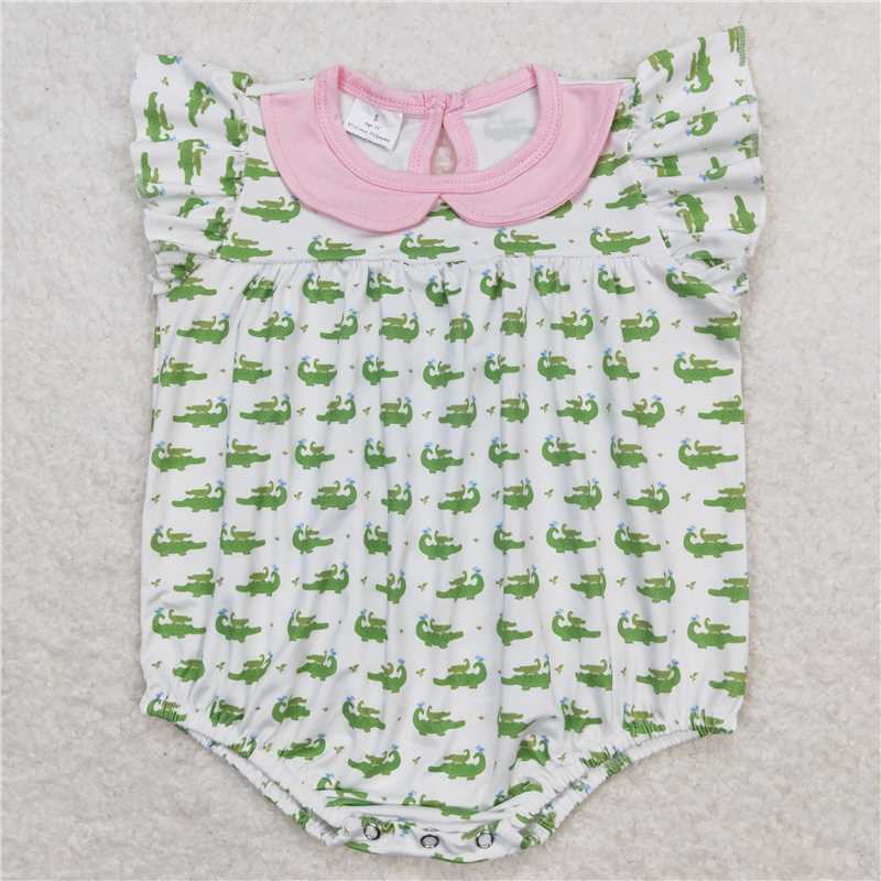 Baby Girls cartoon crocodile prints blue Sibling Rompers Clothes Sets