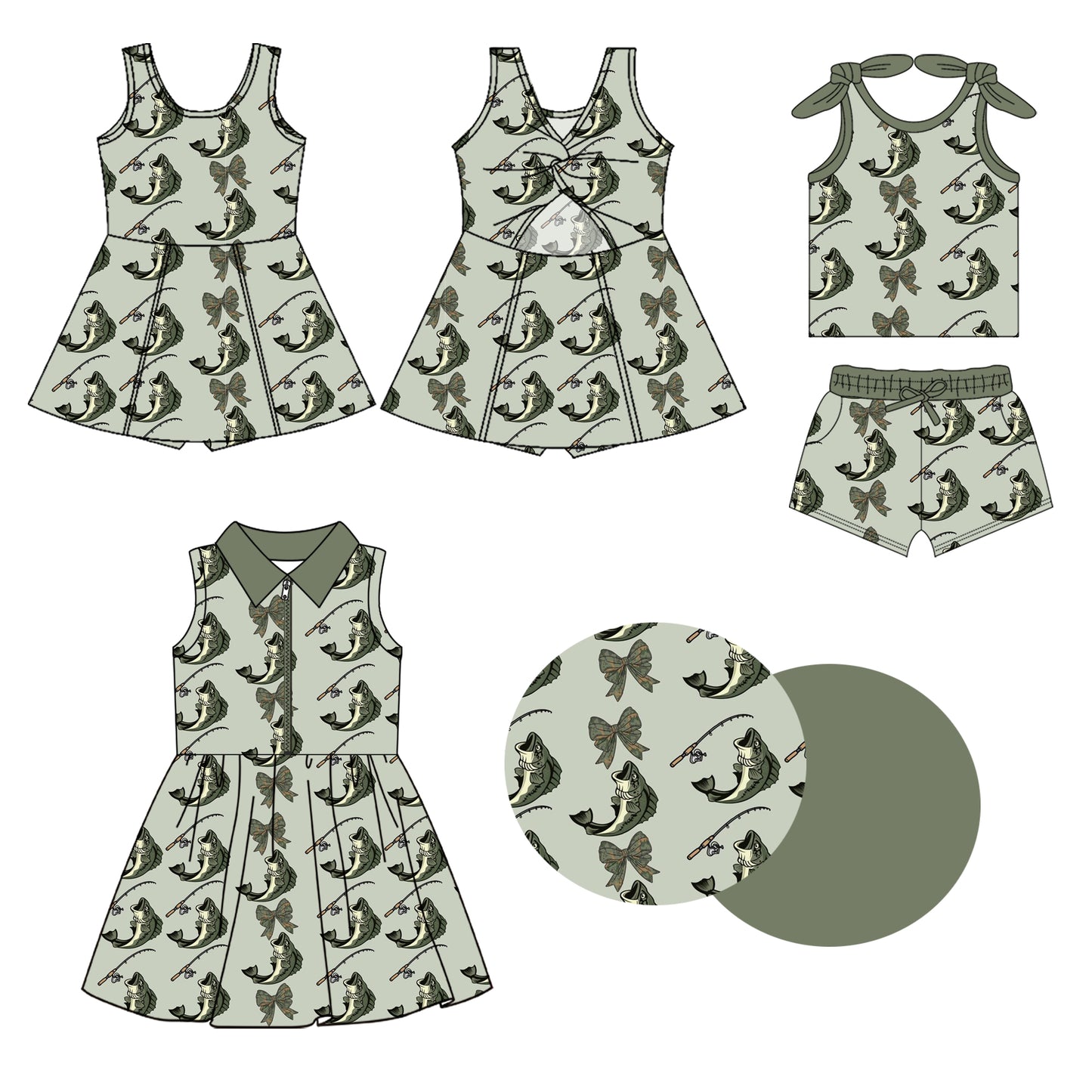 1.23 custom each style moq 5eta 4-6week Sibling Sister bow fish baby girl short sleeve shorts sets and sets 2 and dress match design