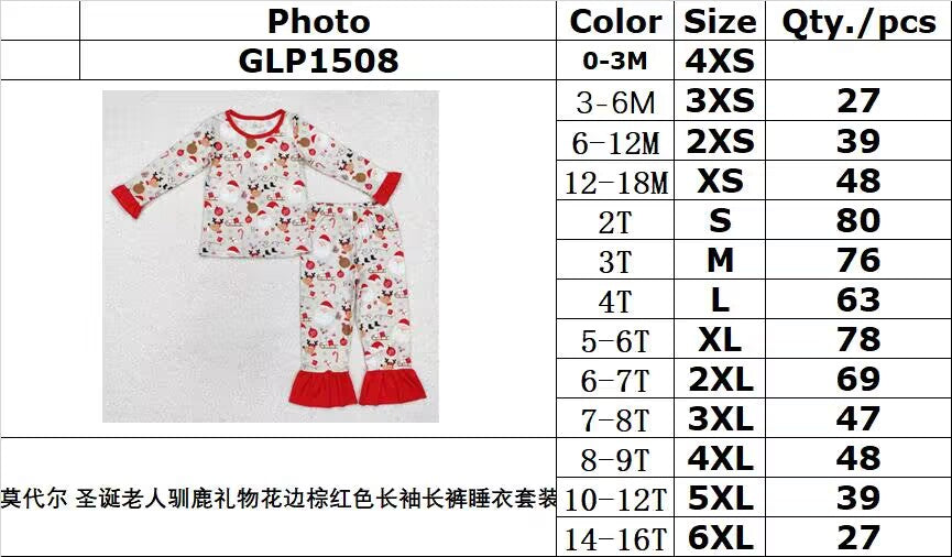 BAMBOO RTS NO MOQ ETA 5/7days arrived GLP1508 Modal Santa Claus reindeer gift lace brown red long sleeve long pants pajamas set