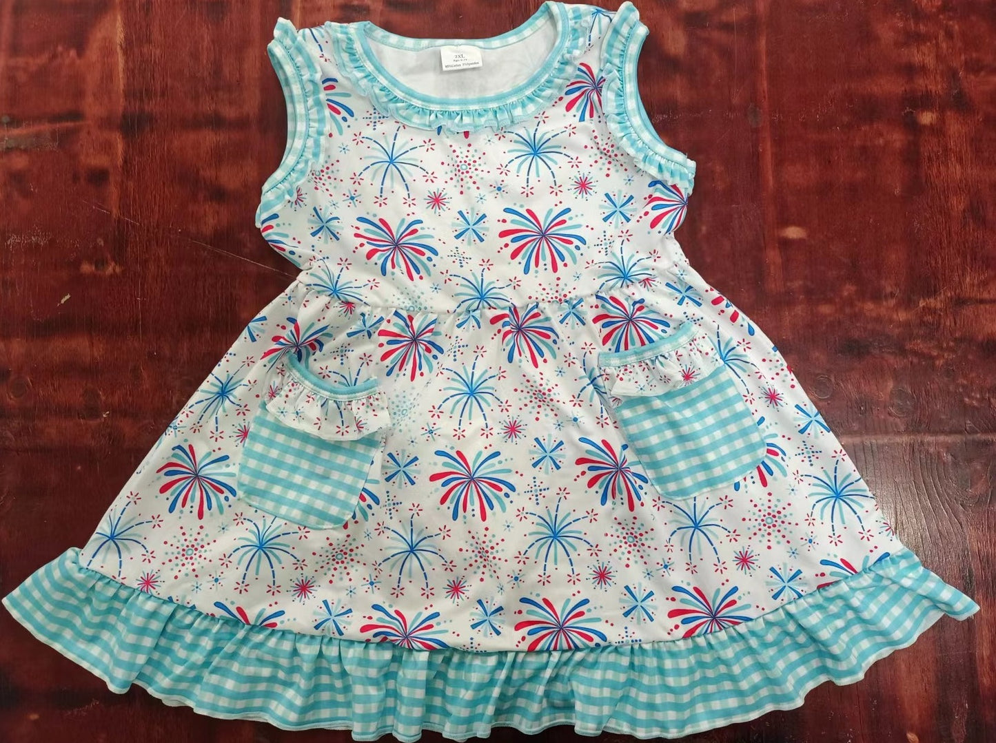 custom moq 5 eta 5weeks mix size girls clothes fireworks sleeveless dress