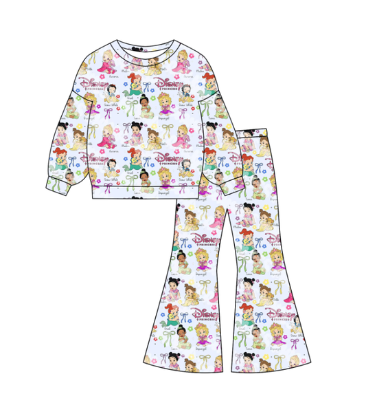 Custom moq 5 mix size milk silk baby girl clothes cartoon long sleeve pants sets
