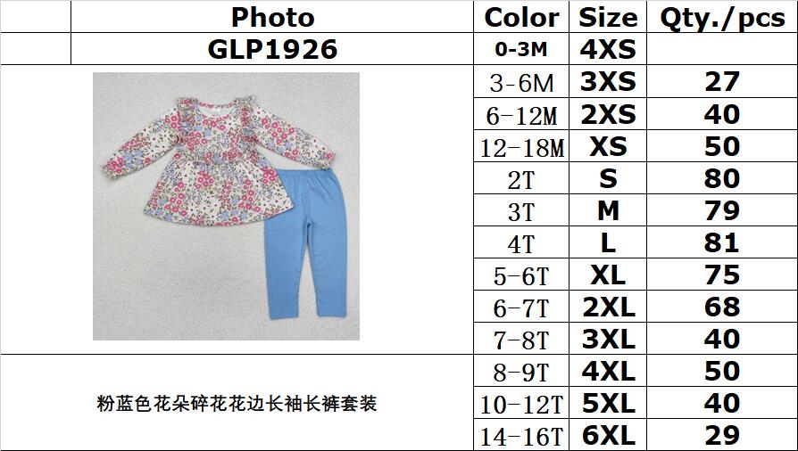 RTS NO MOQ ETA 5/7days Arrived GLP1926 Powder blue floral lace long sleeve trousers suit