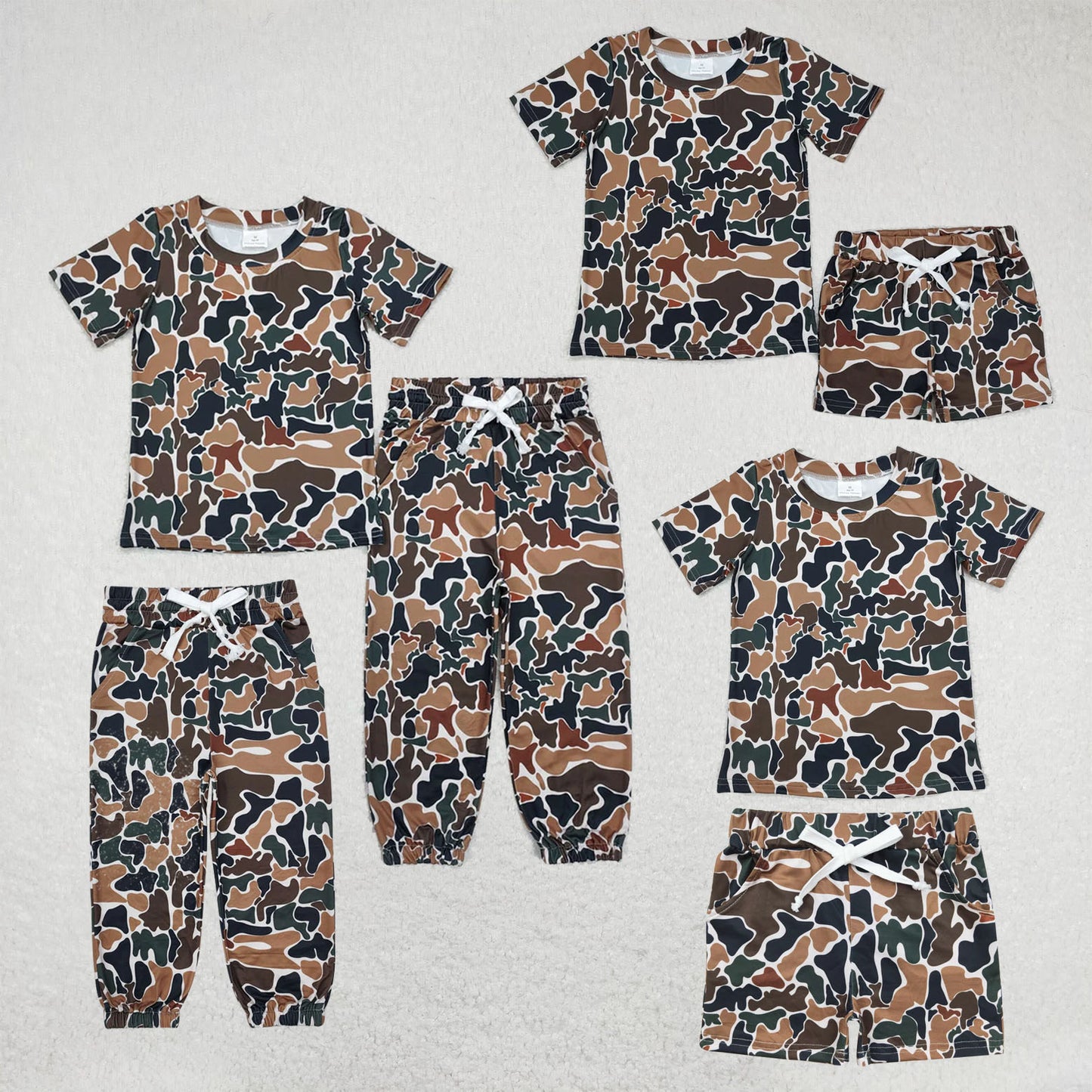 RTS NO MOQ Camouflage Short sleeves pants suit & short-sleeved shorts suit & top and shorts and pants