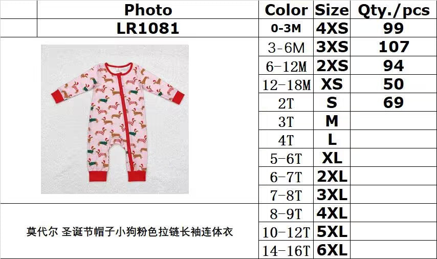 bamboo rts no moq LR1081 Modal Christmas hat puppy pink zippered long-sleeved jumpsuit