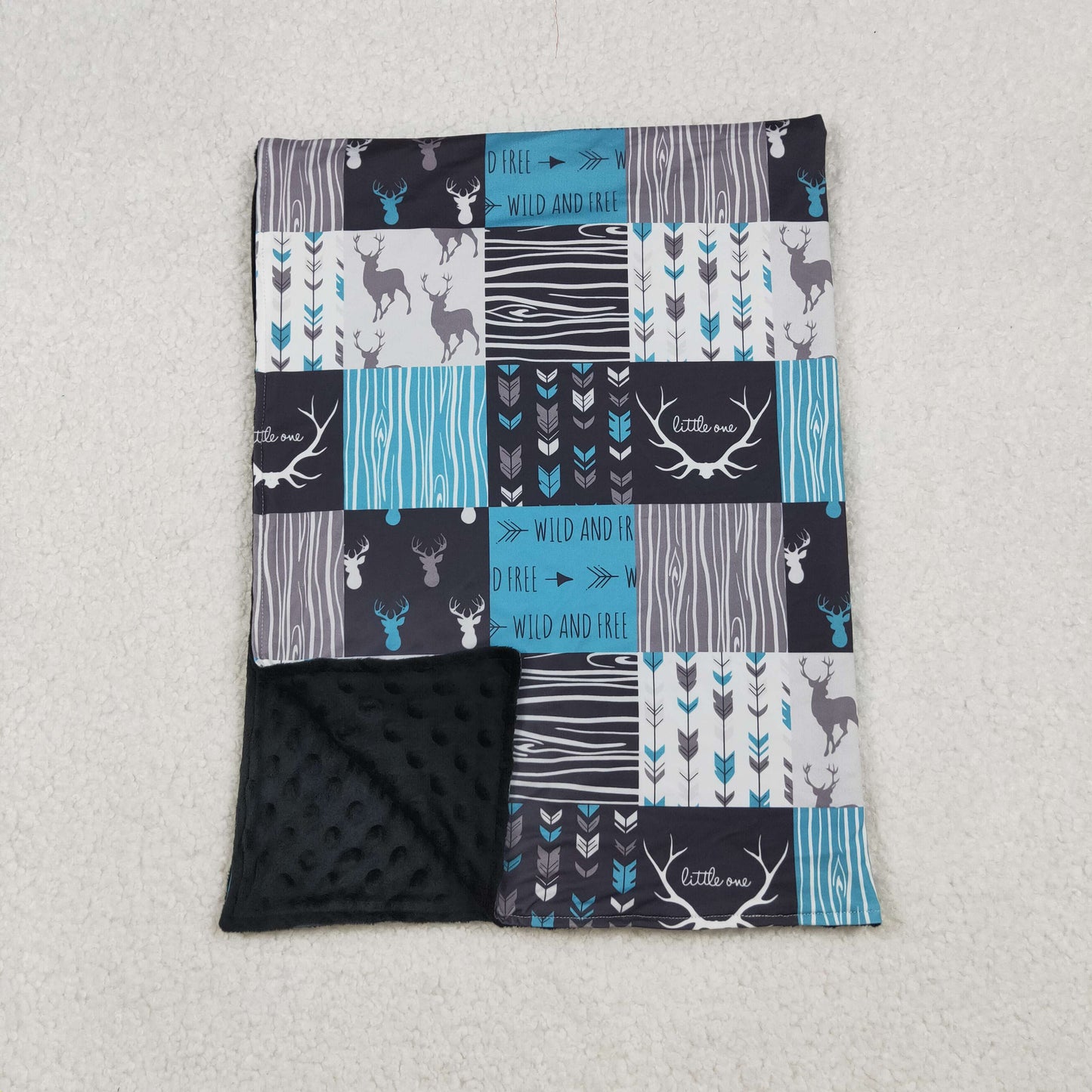 RTS NO MOQ（In Stock) BL0074 Wild free arrowhead elk blue grey plaid baby blanket