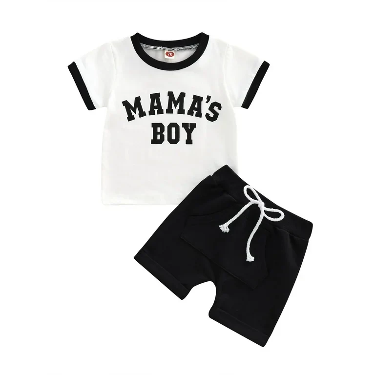 Deadline April 2 custom  no moq baby boys mamas White and black short-sleeved shorts suit