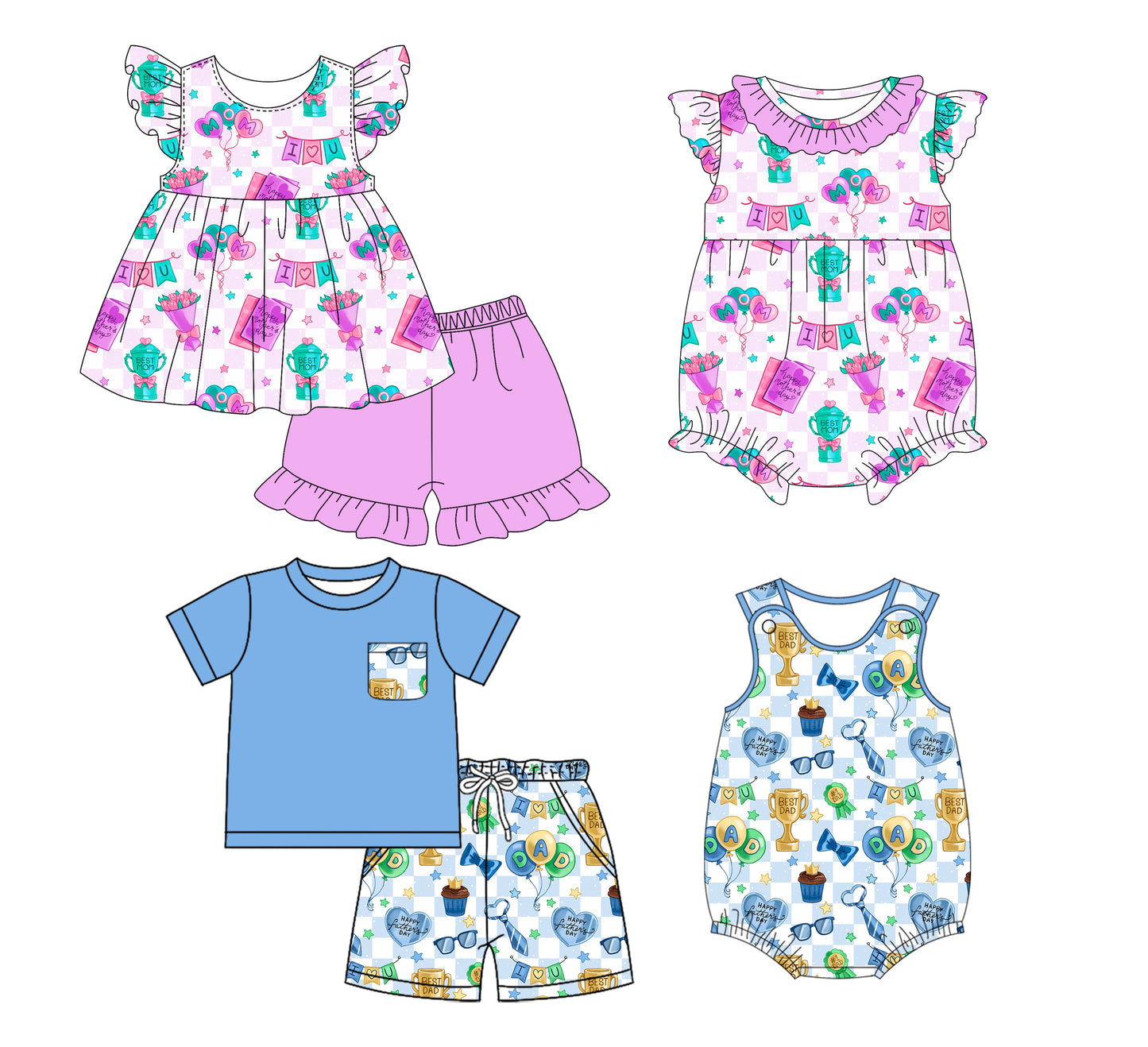 1.17 custom each style moq 5eta 4-6week Sibling Sister baby girl short sleeve shorts sets and sets 2 and boy romper and girl romper match design