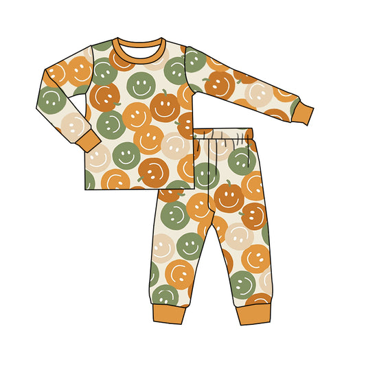 5.1custom each style moq 5eta 4-5week Sibling Sister color smiley-face prints khaki orange boys outfit and girls outfit match family design