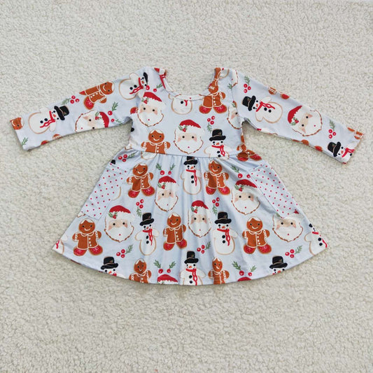 GLD0367 Snowman Santa Gingerbread Man Pocket Long Sleeve Dress