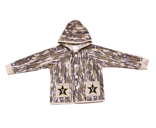 Custom moq 5 mix size milk silk baby boys clothes team summer camouflage button hooded long sleeve top-25.11.25