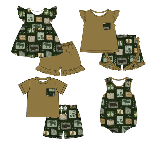 1.16 custom each style moq 5eta 4-6week Sibling Sister baby girl short sleeve shorts sets and sets 2 and sets 3and boy romper match design