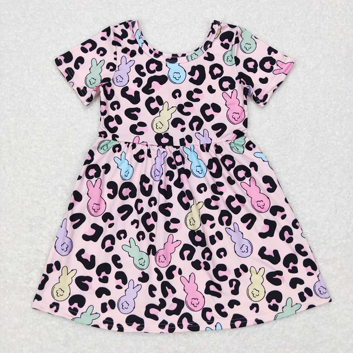 RTS baby girls clothes leopard short Sleeve dress jumpsuit