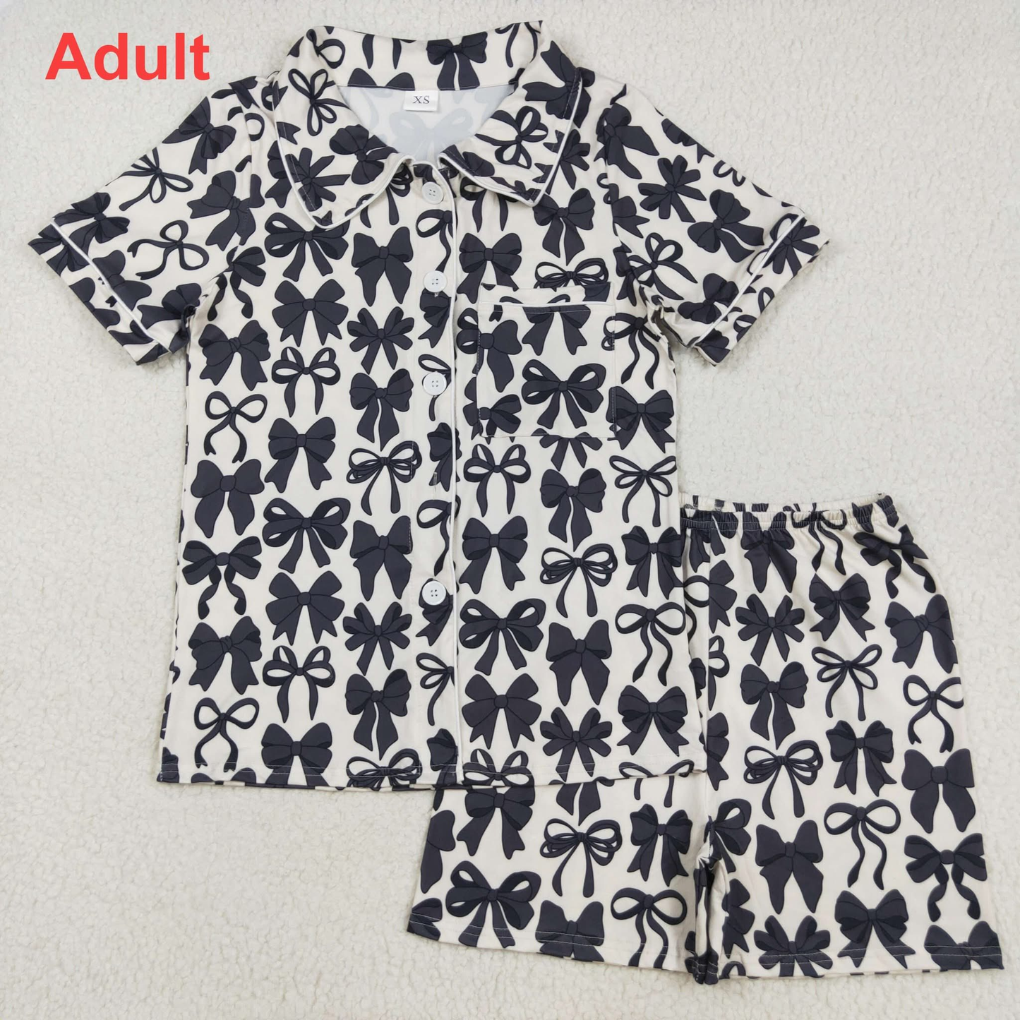 RTS NO MOQ Sibling baby Girls Adult clothes bow Short Sleeve Shorts Pajama Set & kids shorts sets