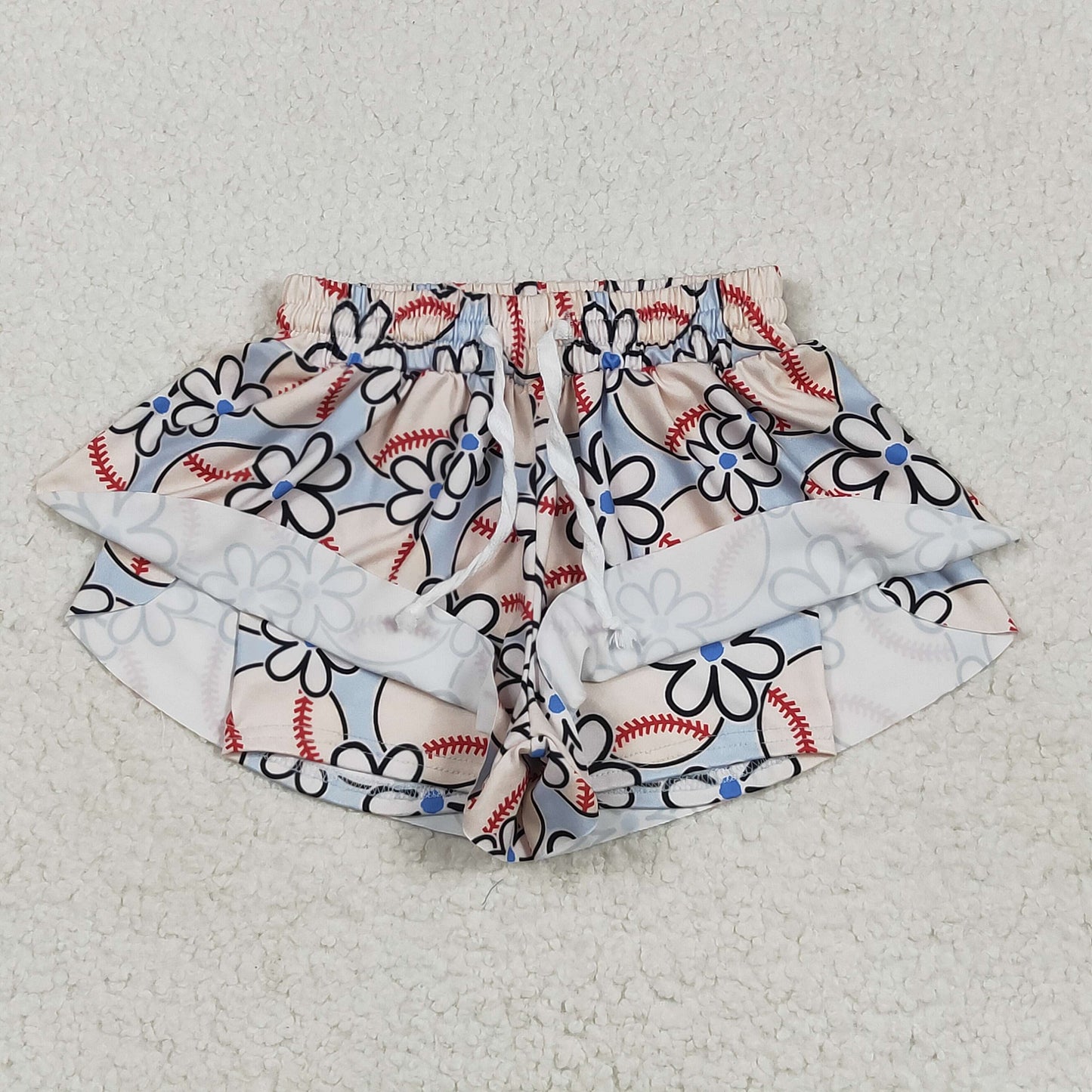 RTS NO MOQ SS0581 Baseball flower blue shorts
