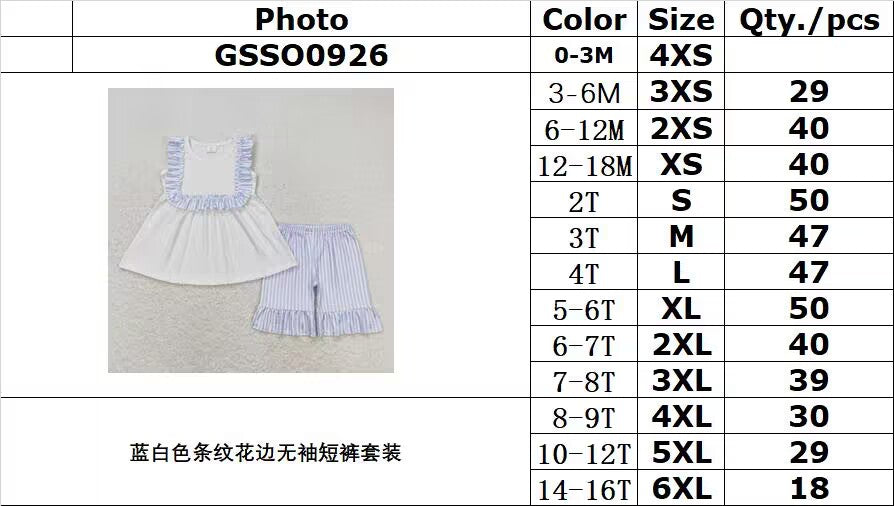 GSSO0926 Blue and white striped lace sleeveless shorts suit