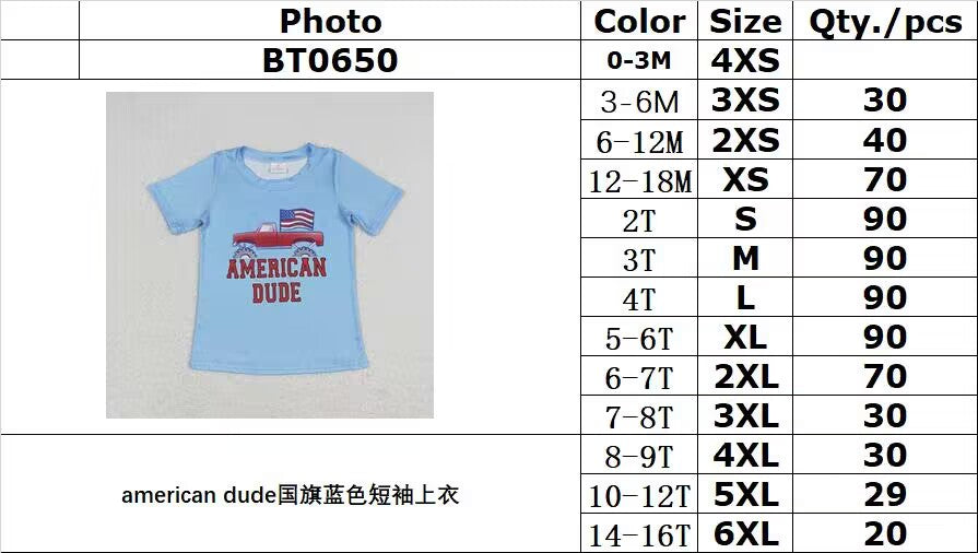 rts no moq BT0650 american dude flag blue short sleeve top