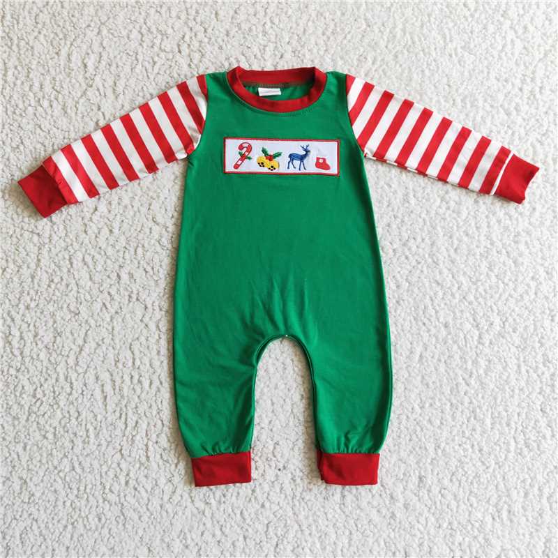 RTS NO MOQ（In Stock ) LR0110 Embroidered Christmas long-sleeved jumpsuit