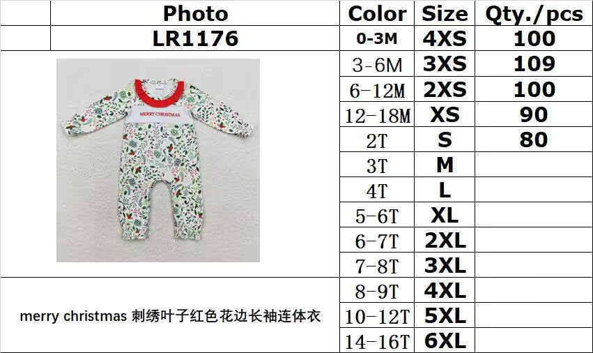 rts no moq LR1176 merry christmas embroidered leaves red lace long sleeve jumpsuit