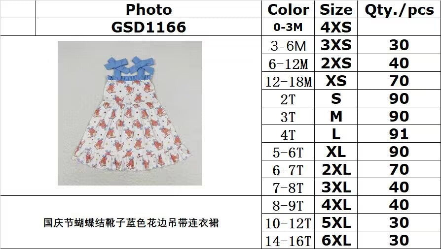 RTS no moq GSD1166 National Day bow boots blue lace suspender dress