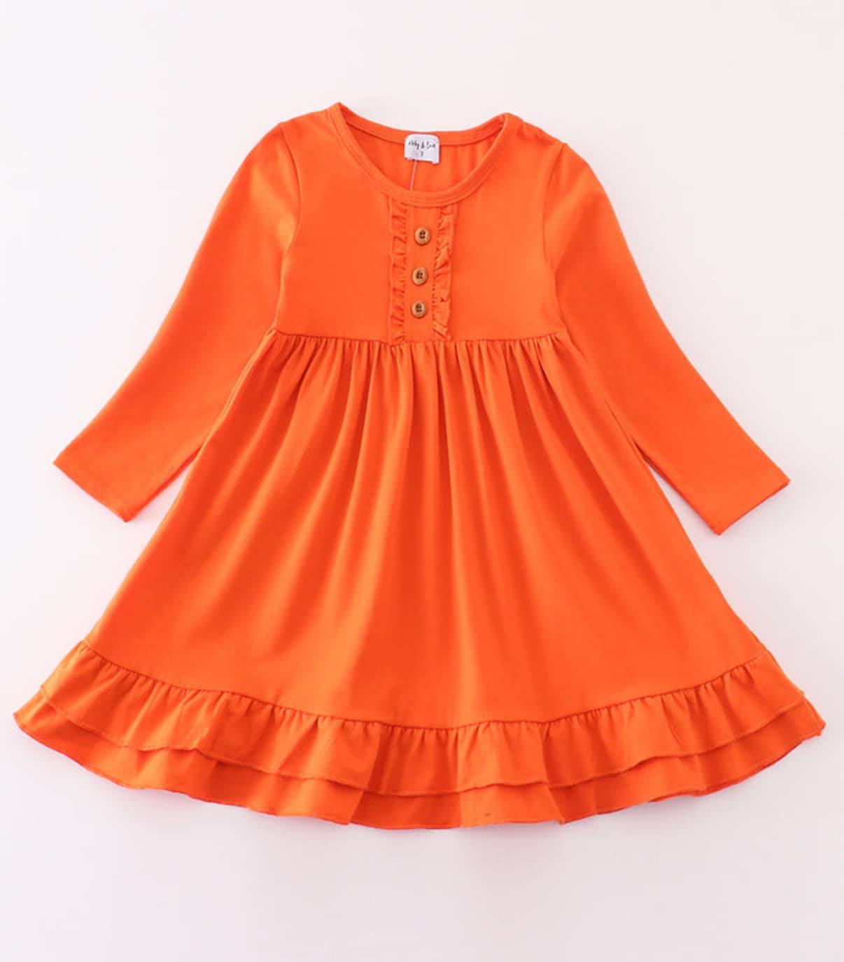 custom moq 3 eta 4-5 weeks baby girls clothes toddler girls cotton orange long sleeve dress