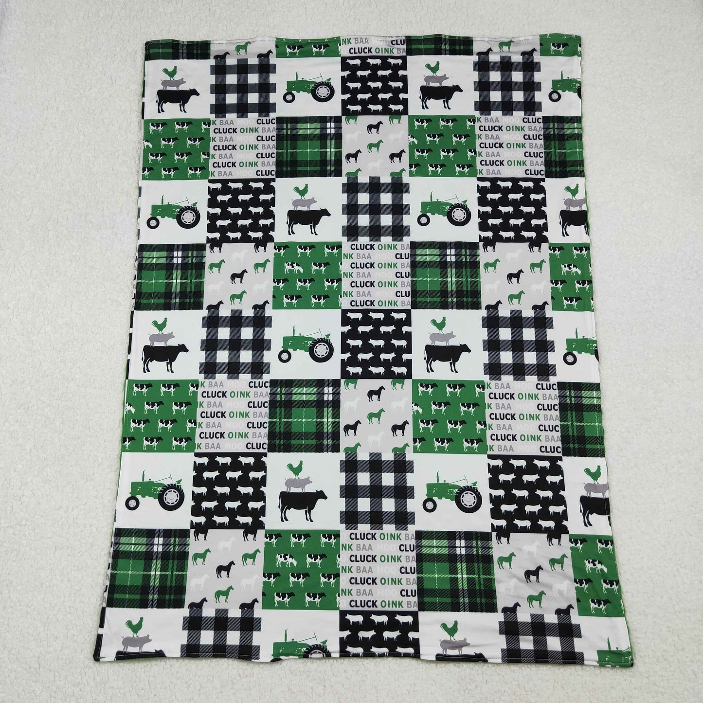 RTS NO MOQ（In Stock) BL0056 Green Baby Blanket with Farm Truck and Cow