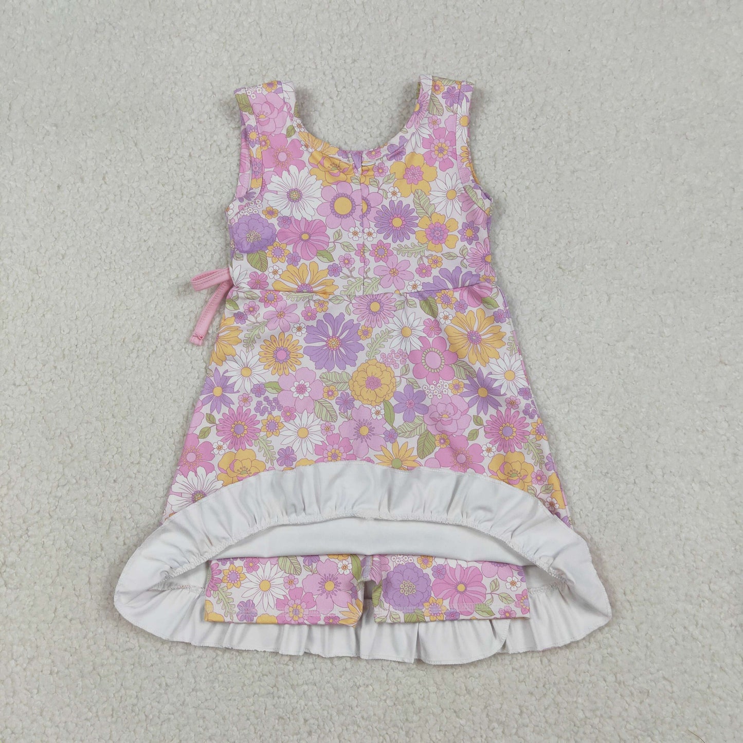 RTS NO MOQ（In Stock) Pink Bow Colorful Flower Lace Yoga Sleeveless Dress