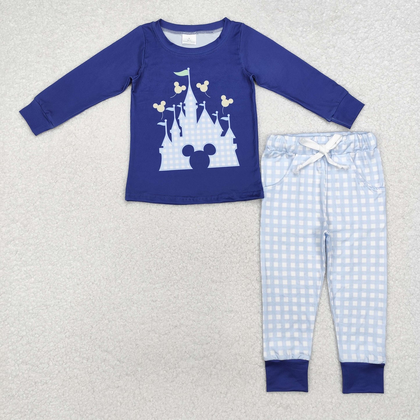 RTS NO MOQ ETA 5/7days Arrived BLP0753 Mickey Castle navy blue long-sleeved plaid trousers set
