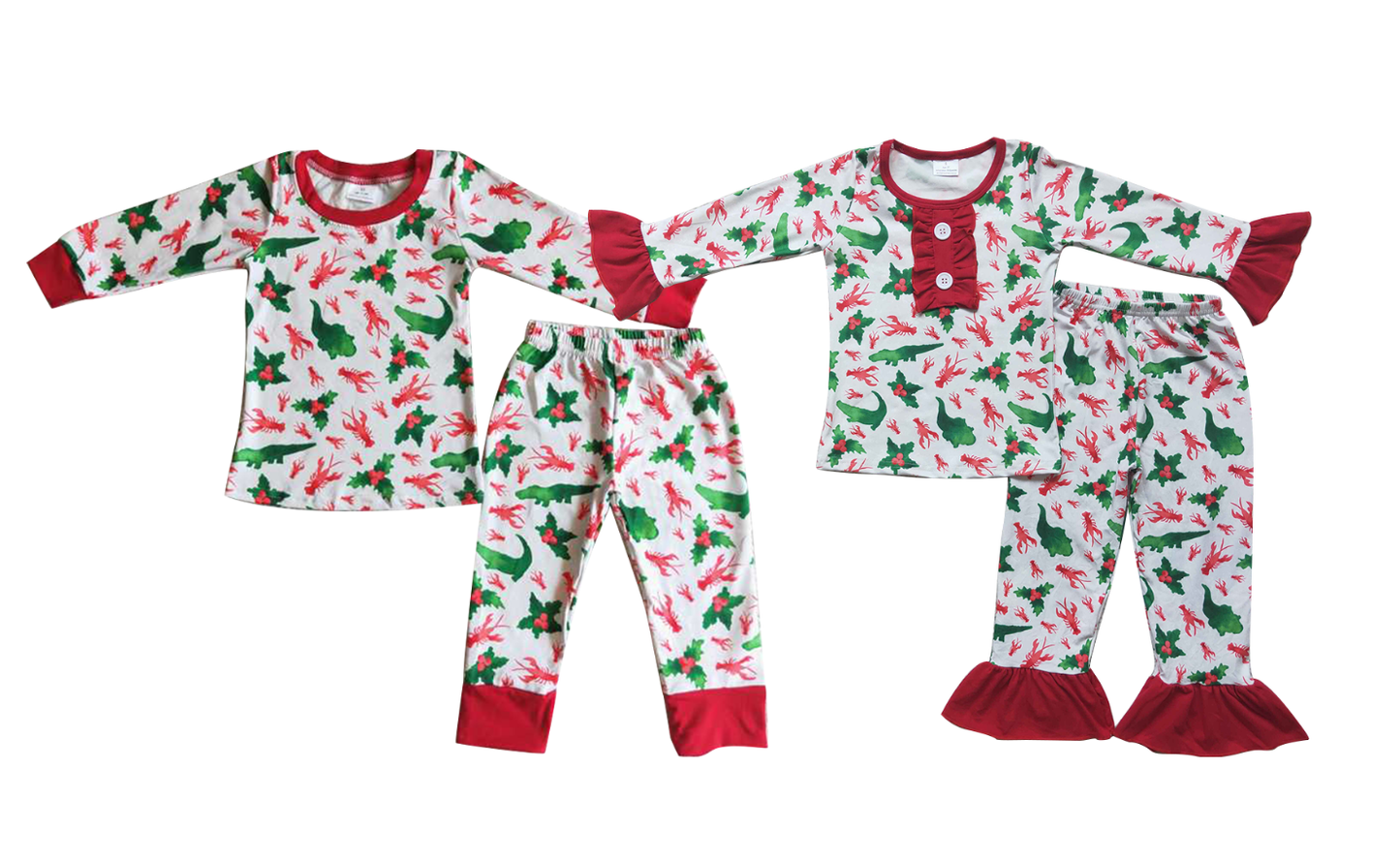 Baby Girls boys White top and trousers with lobster and crocodile print Family siblings set