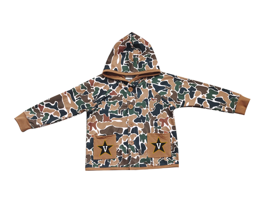 Custom moq 5 mix size milk silk baby boys clothes team summer camouflage button hooded long sleeve top-25.11.25