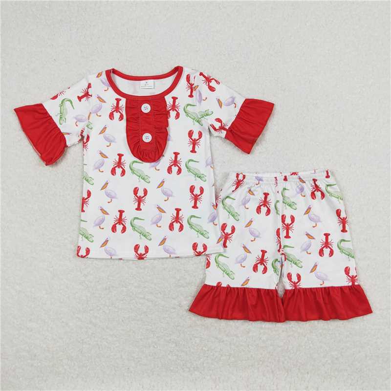 Baby Girls boys lobster print red boys and girls set Family siblings set