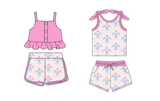 1.20 custom each style moq 5eta 4-6week Sibling Sister floral baby girls short sleeve shorts sets and set 2 match design