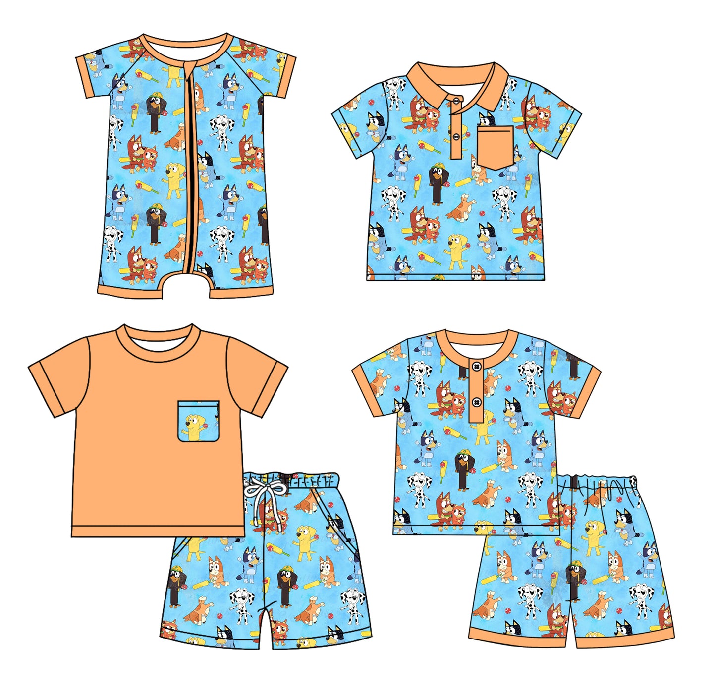 1.10 custom each style moq 5eta 4-6week Sibling Sister cartoon dog baby girl sets 1 and sets 2 and boy rompers and top match family design